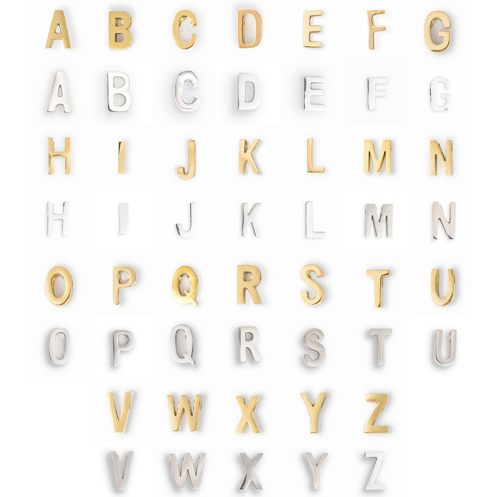 Alphabet charms in silver and gold