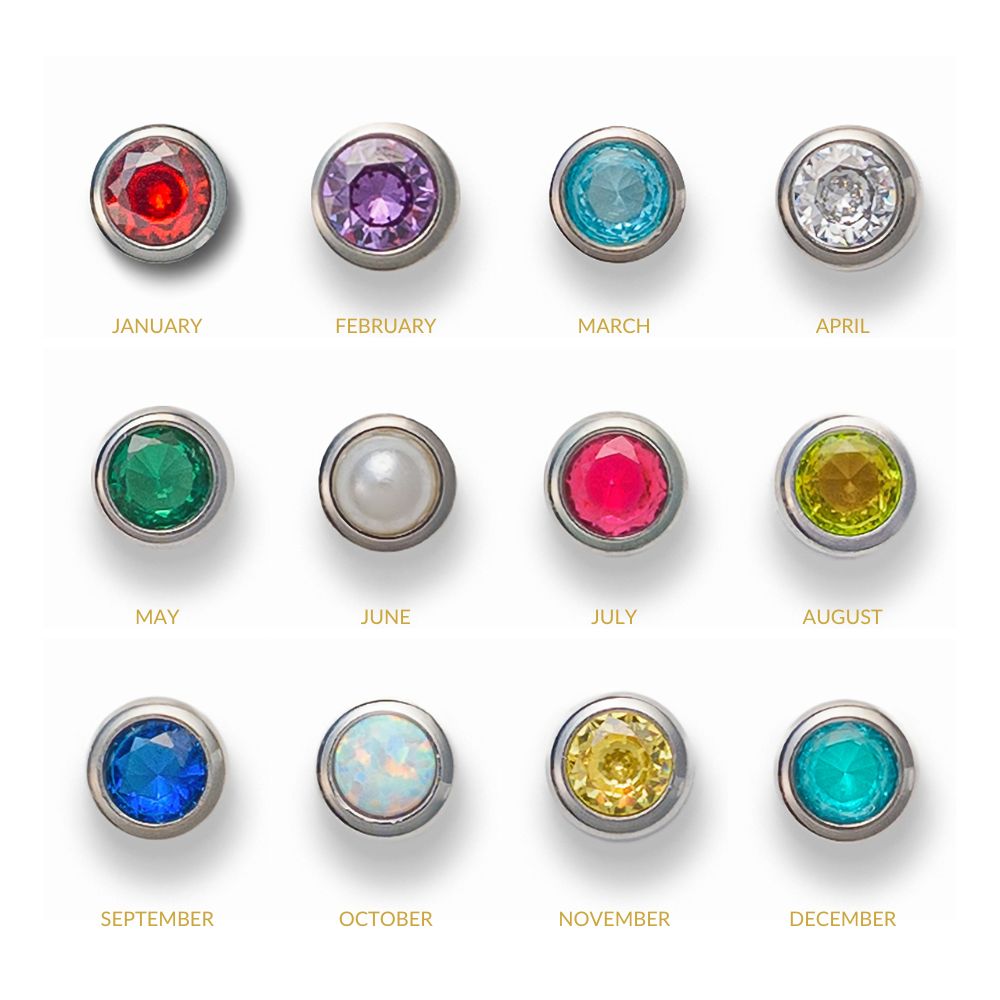 12 birthstone charms set in silver